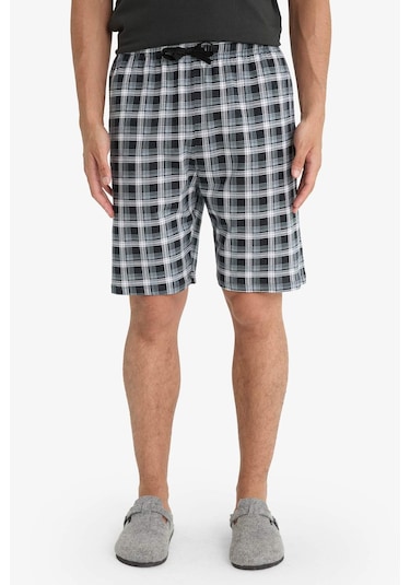 Defacto Pijama Takımı Regular Fit Kısa Kollu Üst Kareli Şort E7146ax25smar221 Antrasit