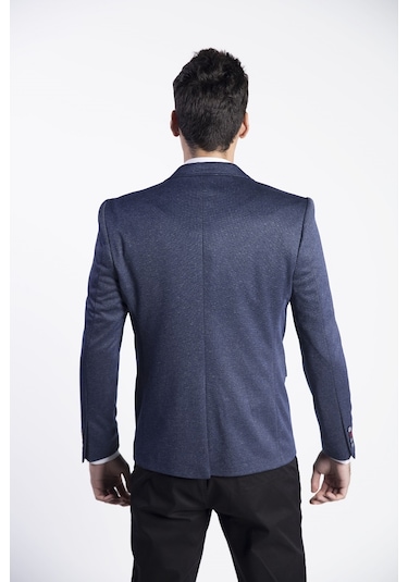 Sposo 5112  Dar Kalıp Örme Kumaş Lacivert Erkek Blazer Ceket Lacivert