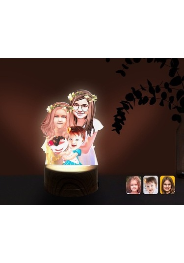Kişiye Özel 3 Kardeş Karikatürlü Dekoratif 3D Biblo Led Işıklı Ge (483006944)