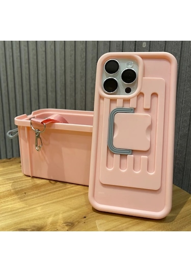 Elmpaly İphone 15 Pro Max Bright Pink Çapraz Taşımalı Depolama Telefon Kılıfı