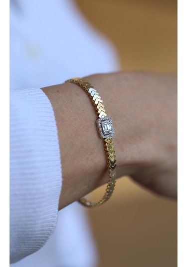 Yenigün Kuyumculuk 14 Ayar Altın Baget Taşlı Balık Sırtı Bileklik 5956 Sarı Altın