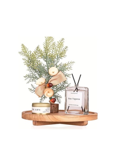 Willowhaven Beyaz Doğal Rubberwood Yuvarlak Dekoratif Tepsi - Çiftlik Evi, Modern Beyaz