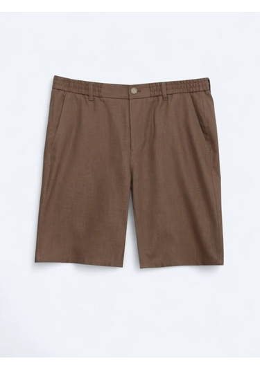 Kahverengi Dokuma Jogging Fit Casual Pamuk Karışımlı Bermuda Kahverengi