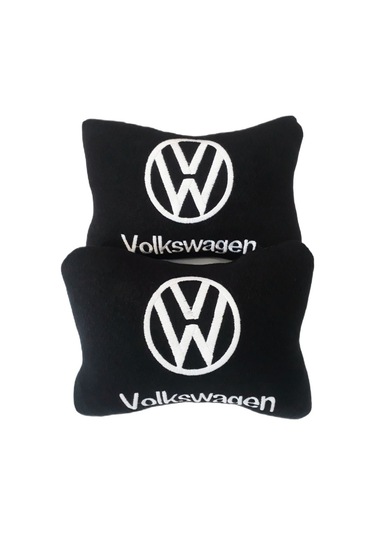 Volkswagen Nakış Işlemeli Siyah Polar Ortopedik Araç Oto Koltuk Seyahat Boyun Yastık / 2'li Set