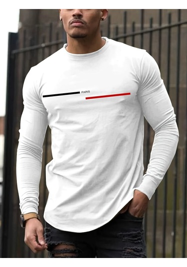 Guılanerkek %100 Saf Pamuk Paris Baskılı Uzun Kollu Tişörtkahverengi Kahverengi