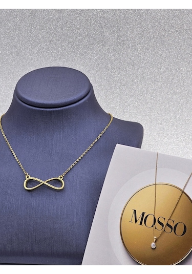 Sonsuzluk Model Zirkon Taşlı Gold Renk Çelik Kolye Altın