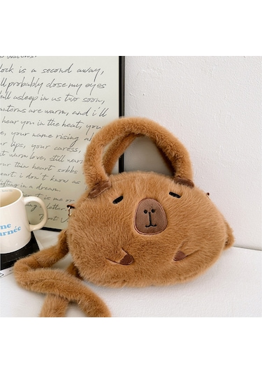 Hangfox Yumuşak Tavşan Tüyü Kapibara Desenli Çapraz Çantası - Fonksiyonel Ve Sevimli 22x22cm