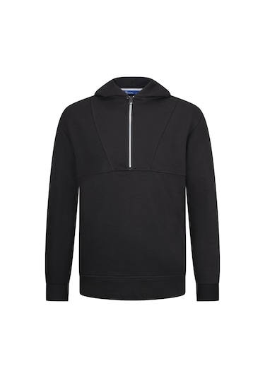 Hatemoğlu Siyah Regular Fit Fermuarlı Kapüşonlu Sweatshirt Siyah