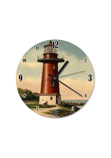 Kırmızı Deniz Feneri Şekilli Duvar Saati Kırmızı