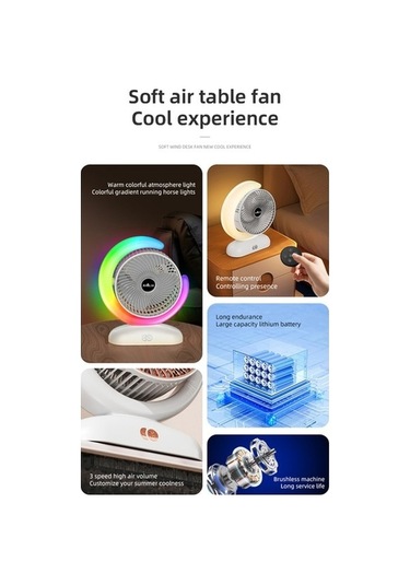 Ebitda Usb Şarjlı Uzaktan Kumandalı 3 Hızlı Masaüstü Vantilatör, Model 102, Altın/gümüş, 227x93x268mm, Serin Işık & Zamanlayıcı