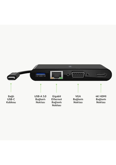Belkin Usb-c Multimedia Adaptörü Vga, 4k Hdmi, Usb 3.0, Ethernet