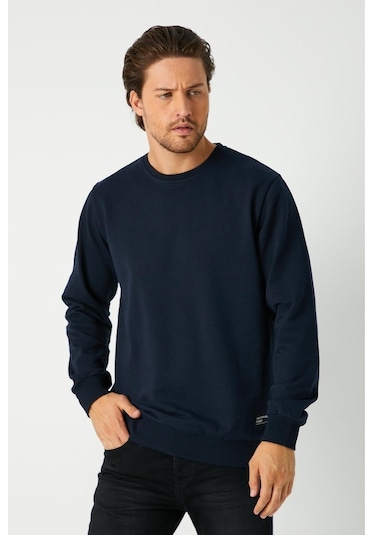 MMetalic Erkek Lacivert Basic Bisiklet Yaka Sweatshirt