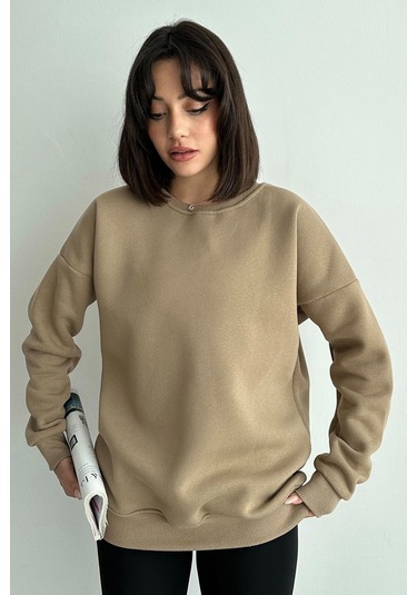 Kadın Vizon Bisiklet Yaka Oversize Sweatshirt Çok Renkli
