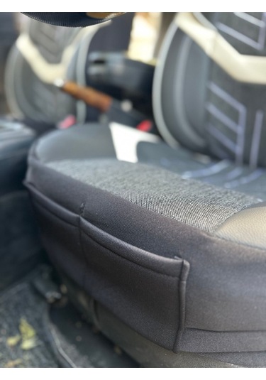 Argalı Ford Courier Araca Uygun Oto Koltuk Kılıfı Üniversal Keten Ve Suni Deri Cepli Oto Koltuk Kılıf Beyaz