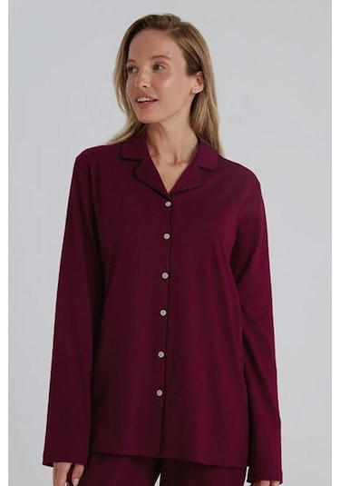 Eros 31800 Bordo Pamuklu Önden Düğmeli Kadın Pijama Takımı Çok Renkli
