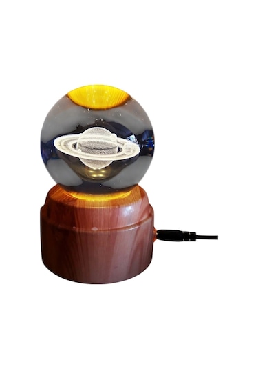 Satürn Işıklı Dönen Cam Küre