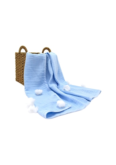Ezh Pamuklu 4 Kat Müslin Bebek Battaniyesi 120 X 110 Cm Mavi