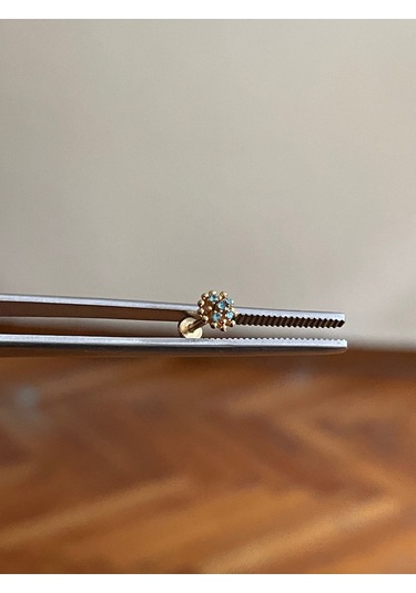 316 L Cerrahi Çelik Dudak Piercing Kıkırdak Helix Tragus Conch Zirkon Taşlı Kasımpatı Piercing Mavi