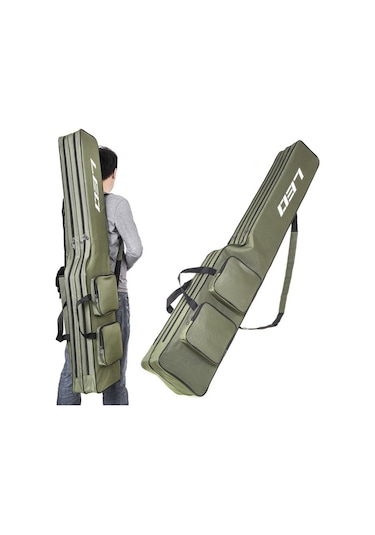 İki Katmanlı 130 Cm Olta Makara Çantası Olta Kamışı Yeşil Ordu