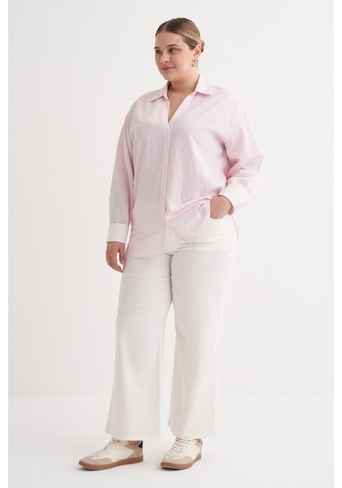 İnce Çizgili Gömlek-6242 Pembe