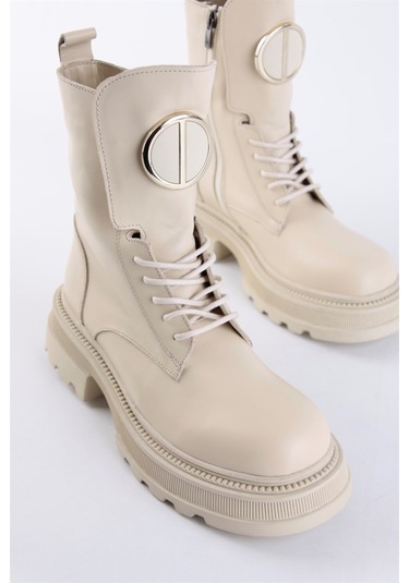 Rayssa Bej Hakiki Deri Kadın Bot Bej