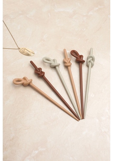 Okavango Topuz Tokası Kadın 6 Adet Kahverengi Tonlar Kadın Topuz Çubuğu Çok Renkli