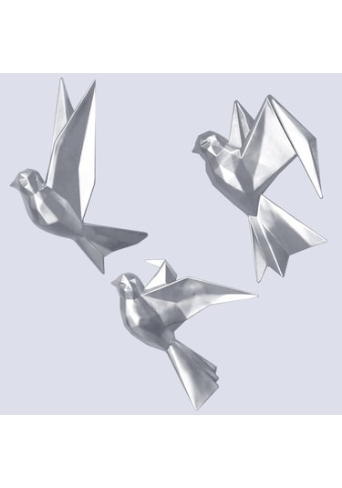 Mouette 3'Lü Dekoratif Kuş Gümüş