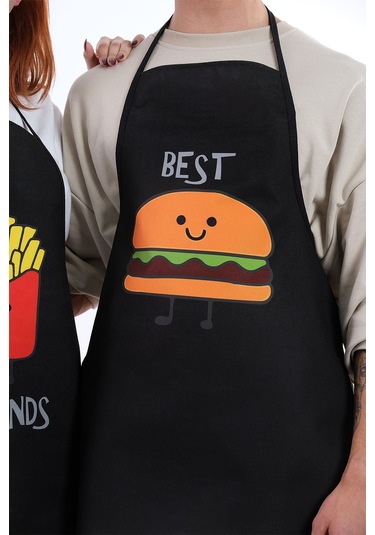 Beautiful İkili Paket Sıvı Geçirmez Su Geçirmez Mutfak Önlüğü Hamburger Siyah