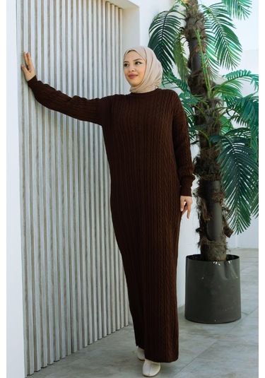 Brc2440kahve-bisiklet Yaka Örme Triko Elbise Kahve