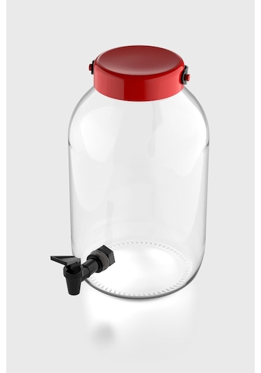 Renga Macro 5000 Ml Kırmızı Kapaklı Musluklu Cam Kavanoz 131002 Kırmızı