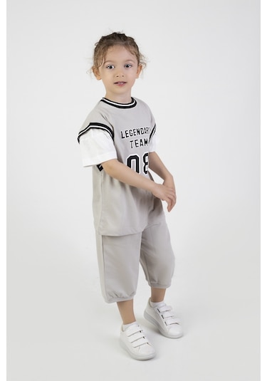 Erkek Çocuk Legendary Baskılı Kısa Kollu Diz Altı Basketball Şortlu Basic Takım 2-5 Yaş 001