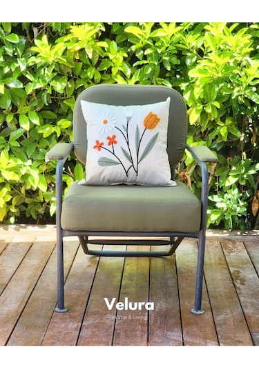 Dekoratif Kırlent & Pinterest Kırlent & Keten Kumaş - Nakış İşleme & A167 Turuncu - Yeşil - Krem