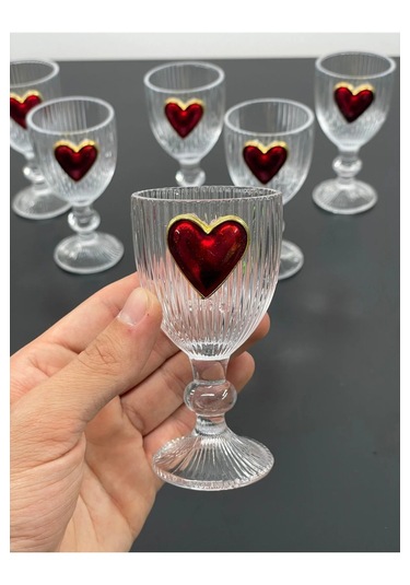 6 Lı Kristal Cam Kahve Yanı Su Bardağı Kalp Bardak Kalpli 75ml şeffaf