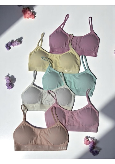 Kız Genç İp Askılı Pedli Yarım Atlet Büstiyer 3'lü Alıştırma Sütyeni Karışık