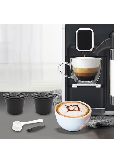 Suntek Cafe Bar Style A Black Için Kaşıklı Kahve Gereçleriyle Yeniden Kullanılabilir Kahve Kapsülleri