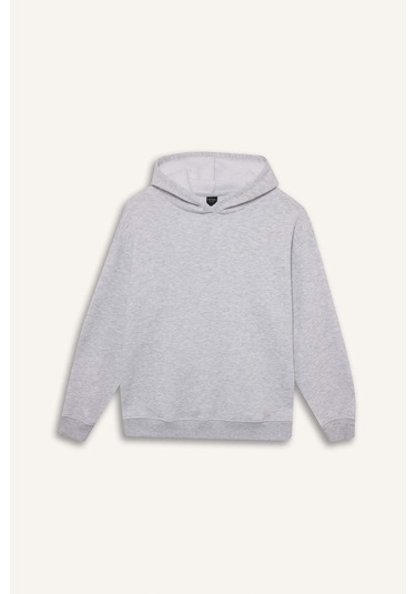 Defacto Relax Fit Kapüşonlu Basic Düz Kalın Sweatshirt D9935ax25wngr93 Gri