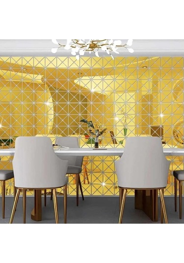 Üçgen Kesim Kare Pleksi Ayna 9x18cm 1 Set 100 Adet - Gold Gold