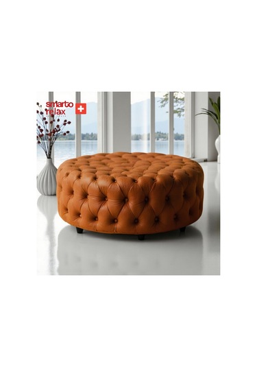 Smarto Relax Puf Evolene Ayaksız Kapitoneli Dekoratif 100x45 Cm Turuncu Turuncu