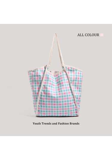 Charhp&kejnt Dopamin Kareli Omuz Çantası Tarzı Küçük Taze Büyük Kapasiteli Çanta Pembe - Yeşil