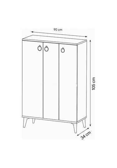 Sinbo Ayakkabılık Atlantik Çam 3 Kapaklı Raflı Yüksek Ayaklı Çok Gözlü Ayakkabı Dolabı 90x34x105 Cm