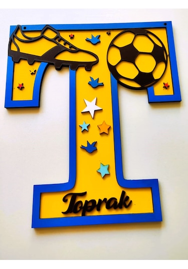 Fenerbahçeli Çoçuk Odası Kapı & Duvar Süsü Kişiye Özel T Harfi