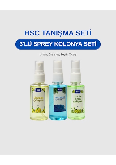 3'lü Kolonya Seti - 50cc Sprey Ferahlatıcı Taşınabilir Kolonya Seti