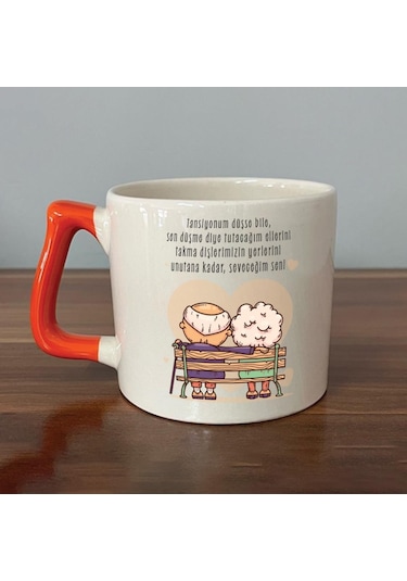 Tansiyonum Düşse Bile Baskılı Turuncu Kulplu D Kupa