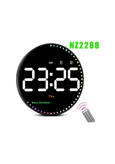 Zilinn Çift Alarmlı Uzaktan Kumandalı Led Duvar Saati, Ev Dekorasyonu İçin Takvim Ve Sıcaklık Göstergesi Parlaklık Ayarlanabilir Turuncu-84 Çok Renki