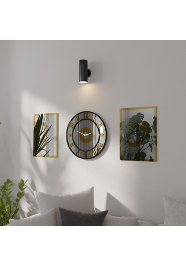 Dekoratif Ayna Pleksili Elif Vav Tasarımlı 3 Parça Duvar Saati Gümüş - Altın