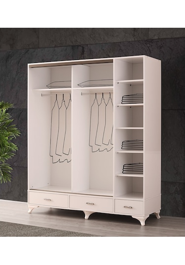 Beenal Mars Sürgülü Kapaklı Şifonyerli Gardırop 180 CM