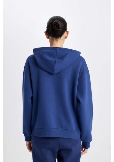 Defacto Relax Fit Kapüşonlu Cepli Basic Düz Fermuarlı Sweatshirt C1809AX24WNNV42 Lacivert