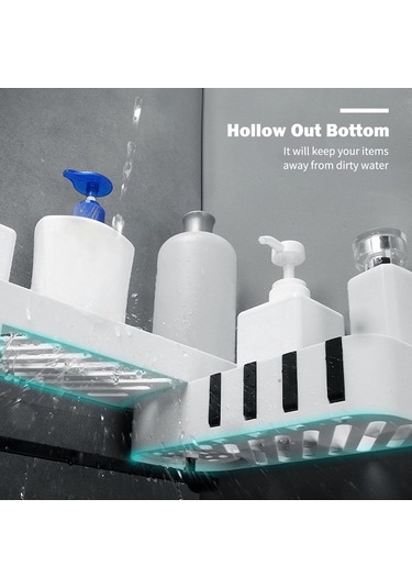 Ulzyvf Delmeli Banyo Köşe Rafı - Vidalama Yok, 5kg Kapasite, 180 Dönebilir, Su Geçirmez Beyaz-gri Beyaz - Gri