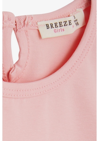 Breeze Kız Bebek Uzun Kollu Tişört Danscı Kız Baskılı Güpürlü 9 Ay-3 Yaş, Pudra-pudra Pudra