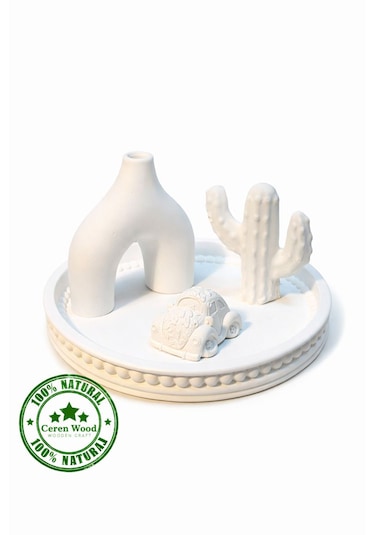Ceren Wooden Boyanabilir Dekoratif Set Tepsili Masa Üstü Obje